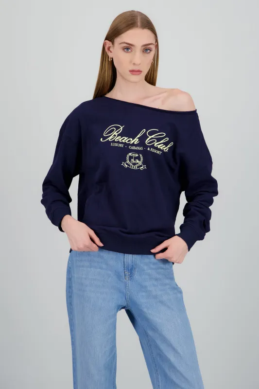 Sudadera one shoulder con bordado sold by Shasa