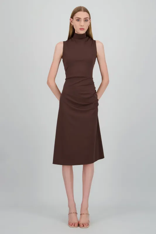 Vestido midi cuello alto con boton en espalda sold by Shasa