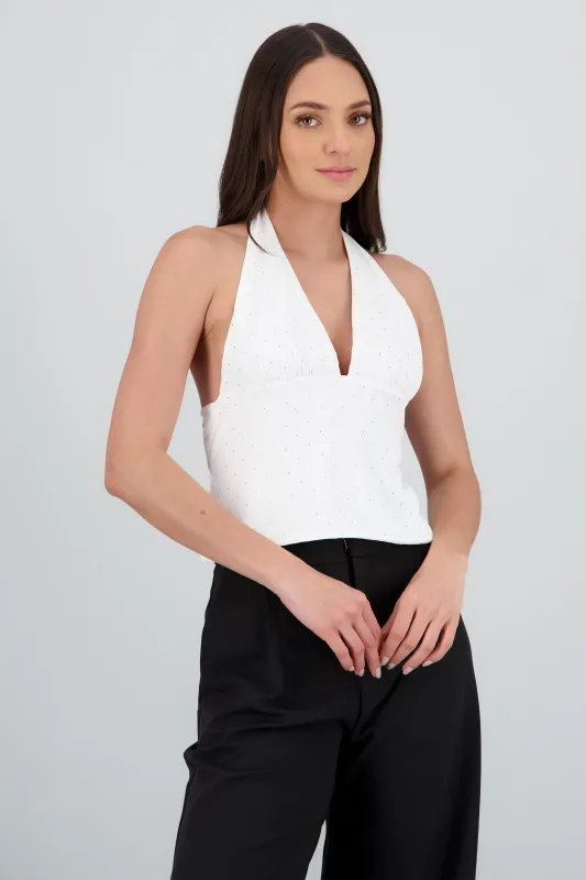 top halter detalle brillos sold by Shasa