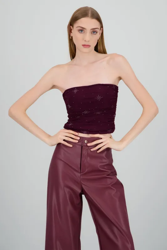 Top strapless drapeado brillo sold by Shasa