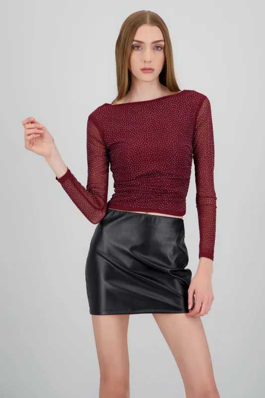 Top mesh aplicaciones brillos drapeado sold by Shasa