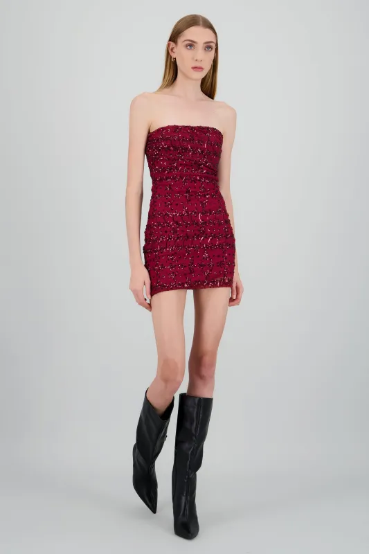 Vestido mini bandeau mesh lentejuela sold by Shasa