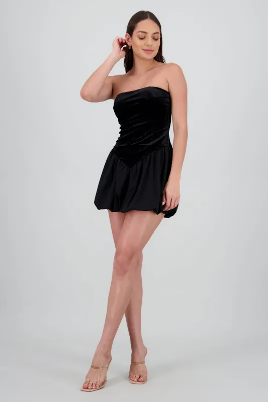 Vestido strapless terciopelo contraste sold by Shasa