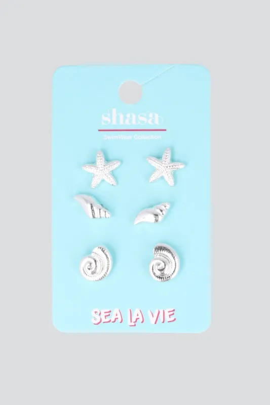 Set 3 pares aretes figuras mar sold by Shasa