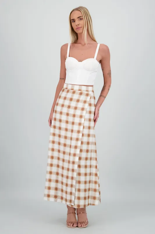 Falda maxi envolvente de cuadros sold by Shasa