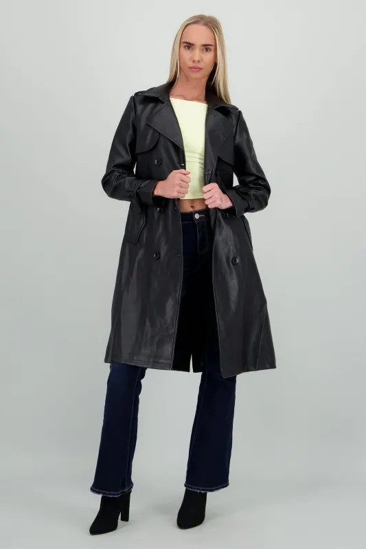 Gabardina larga pu lisa sold by Shasa