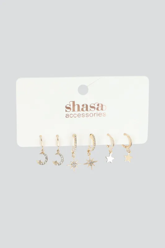 3 PR ARRACADAS LUNA ESTRELLA sold by Shasa