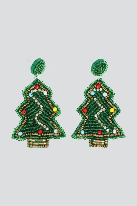 Aretes arbol navideño chaquiras sold by Shasa