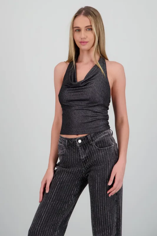 Top halter escote drapeado brillos sold by Shasa