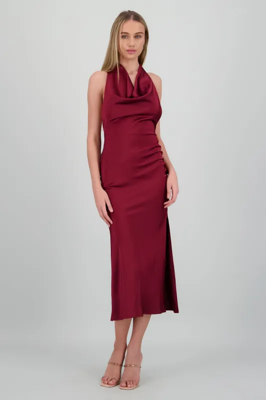 Vestido midi escote cascada halter satinado sold by Shasa