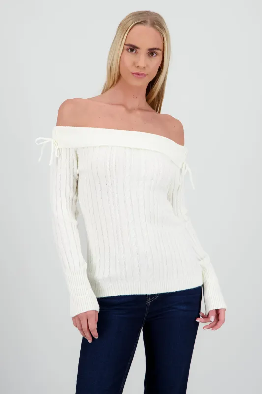 Suetere sin hombros trenzado con amarre moños sold by Shasa