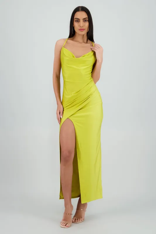 Vestido satinado drapeado costado sold by Shasa