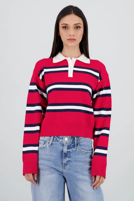 Suetere tejido rayas con cuello polo sold by Shasa