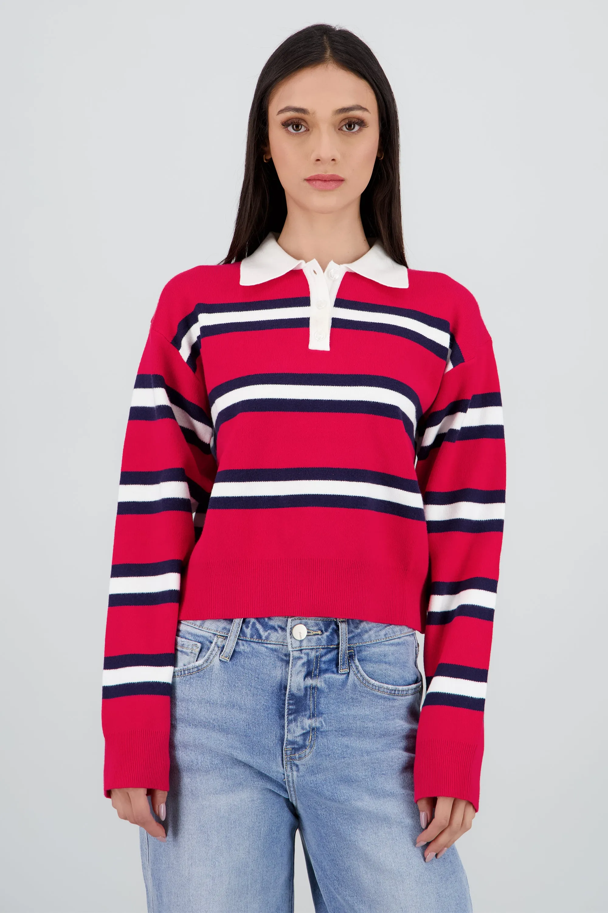 Suetere tejido rayas con cuello polo sold by Shasa