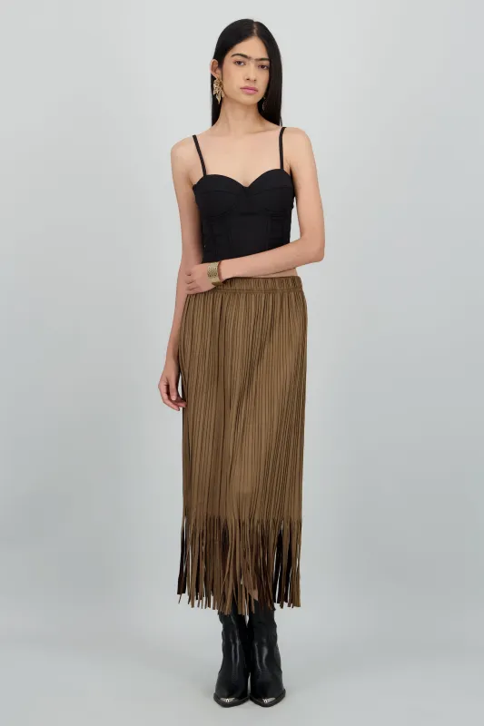 Falda midi suede flecos sold by Shasa
