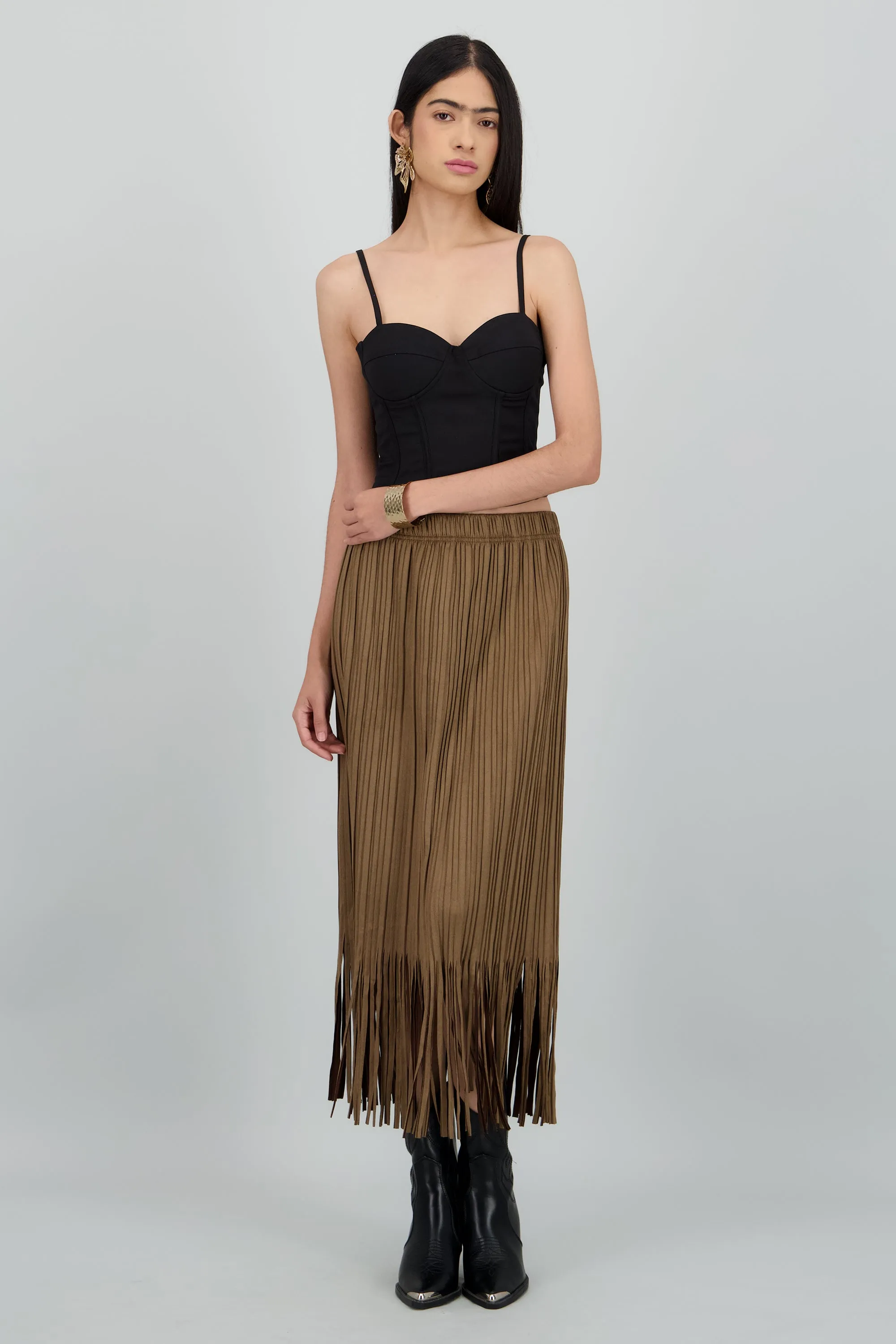 Falda midi suede flecos sold by Shasa