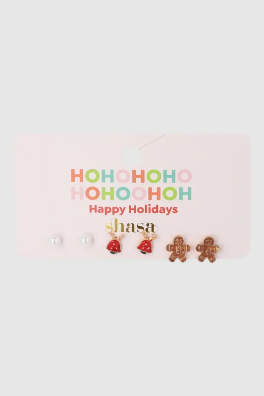 Set 3 pares aretes galleta navideña sold by Shasa