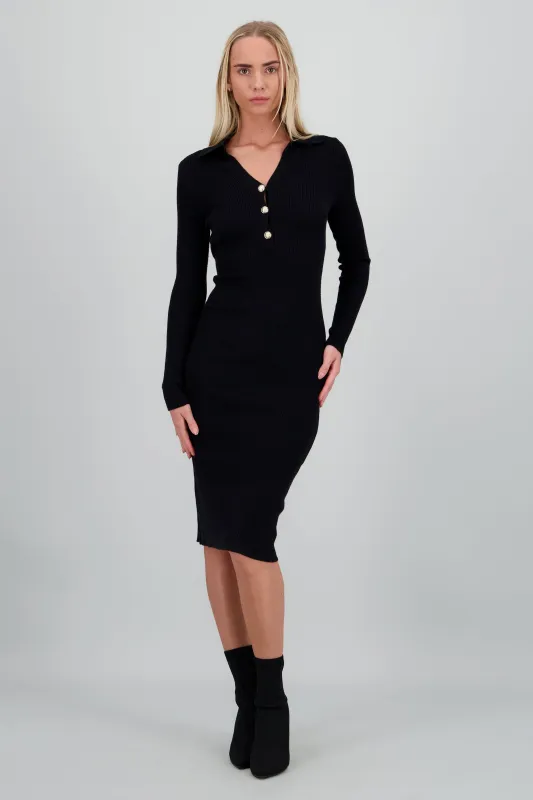 Vestido maxi tejido cuello polo sold by Shasa