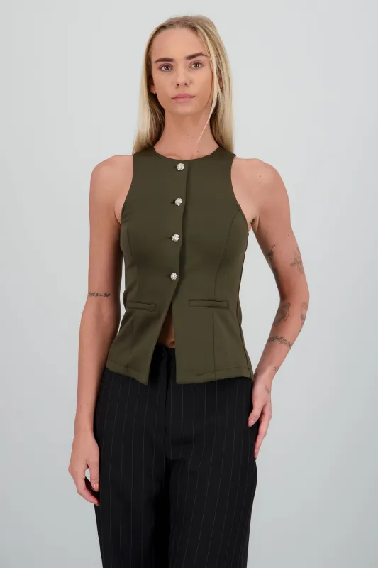 Chaleco detalle botones flor sold by Shasa