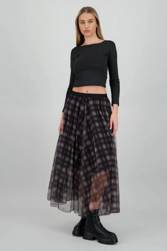 Falda midi mesh cuadros sold by Shasa