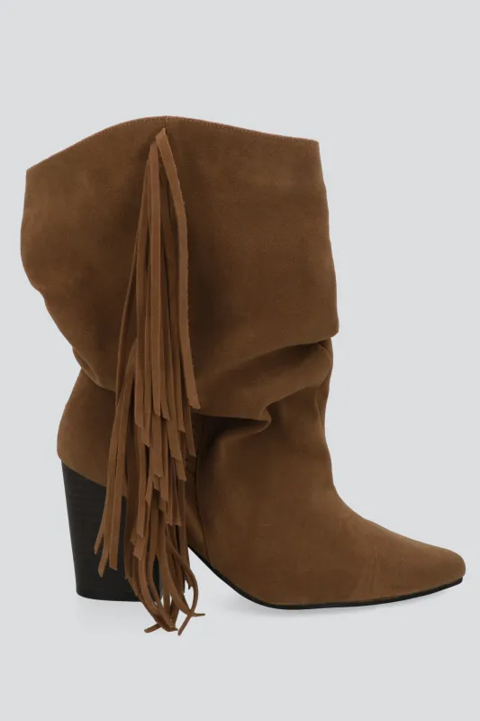 Botin tacon alto flecos sold by Shasa