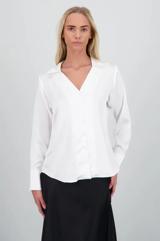 Camisa satin con escote v sold by Shasa