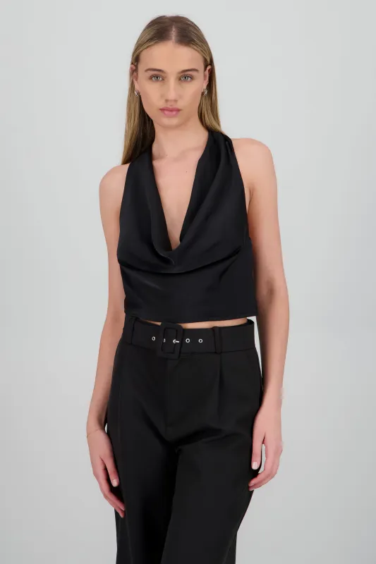 Top halter drapeado satin sold by Shasa