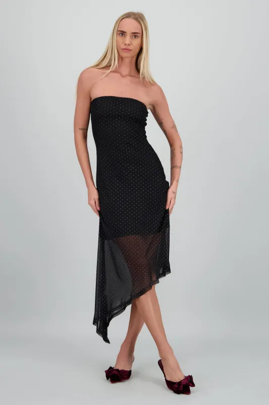 Vestido brillos strapless asimetrico sold by Shasa