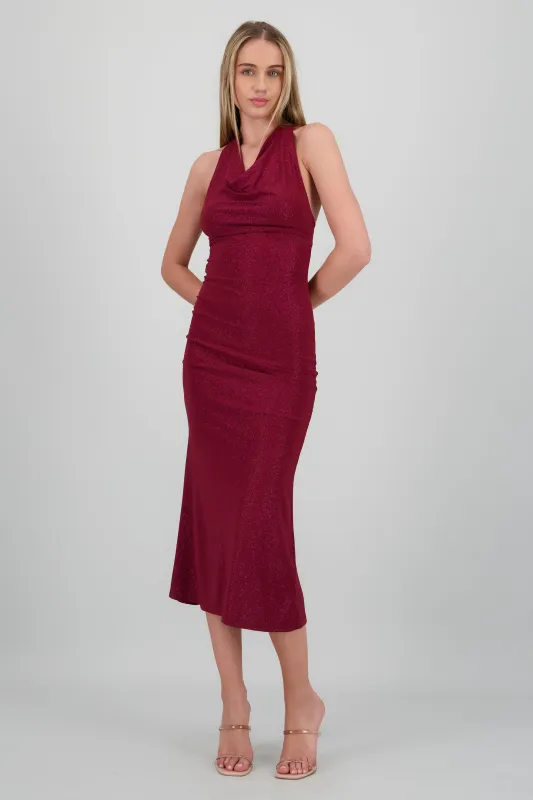 Vestido de brillos maxi halter sold by Shasa