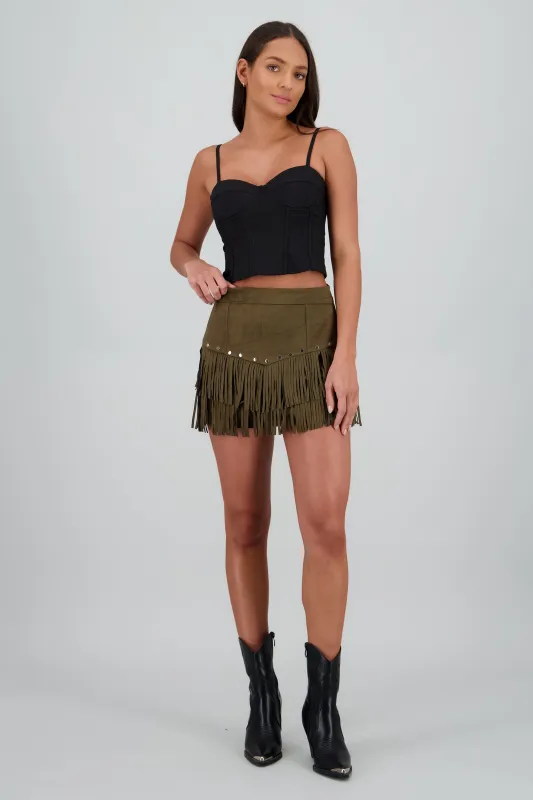 Falda mini suede detalle fringe sold by Shasa
