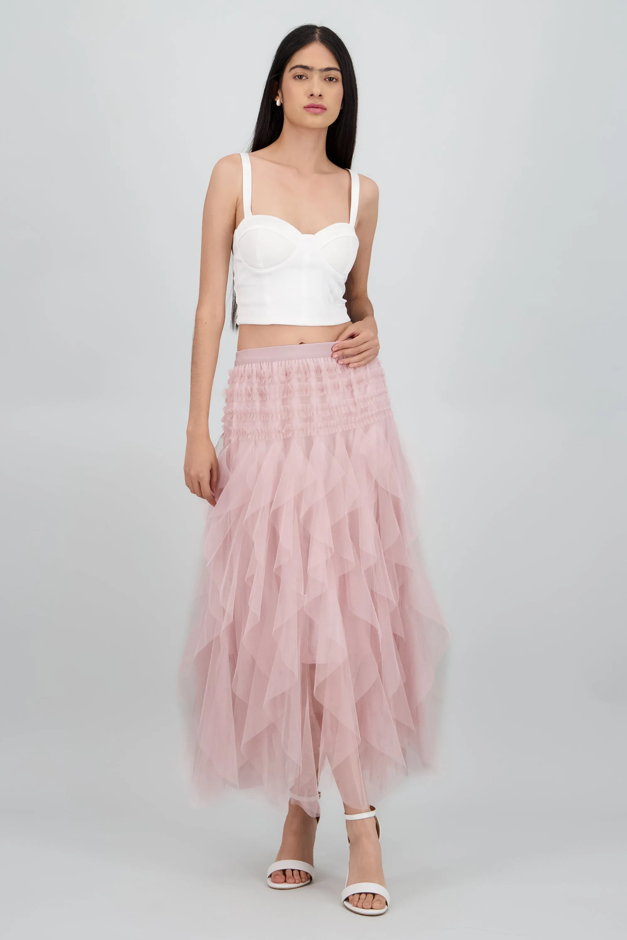 Falda midi olanes cascada sold by Shasa