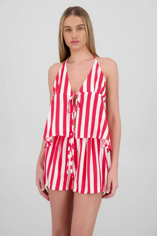 Top halter detalle moño rayas sold by Shasa