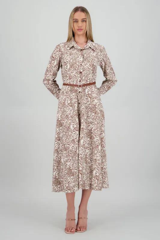 Vestido maxi manga larga estampado con cinto sold by Shasa