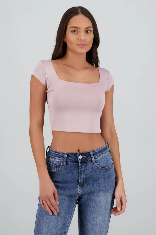 Top liso escote cuadrado manga corta sold by Shasa