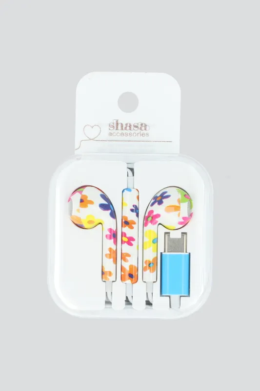 Audifonos print flores tipo c sold by Shasa