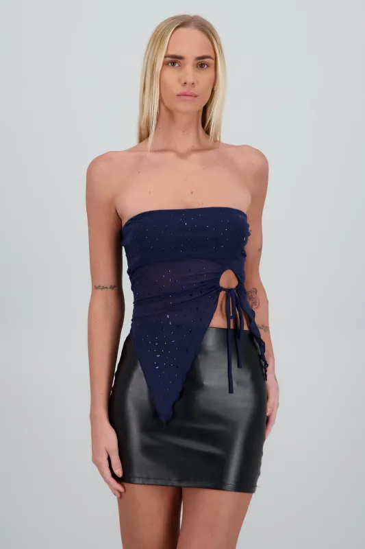Top bandeau asimetrico con brillos sold by Shasa
