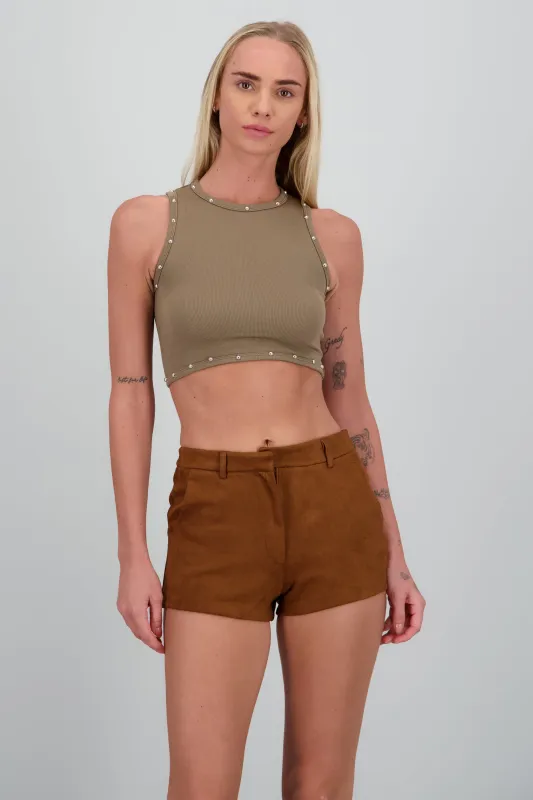Crop top sin mangas detalle estoperoles sold by Shasa