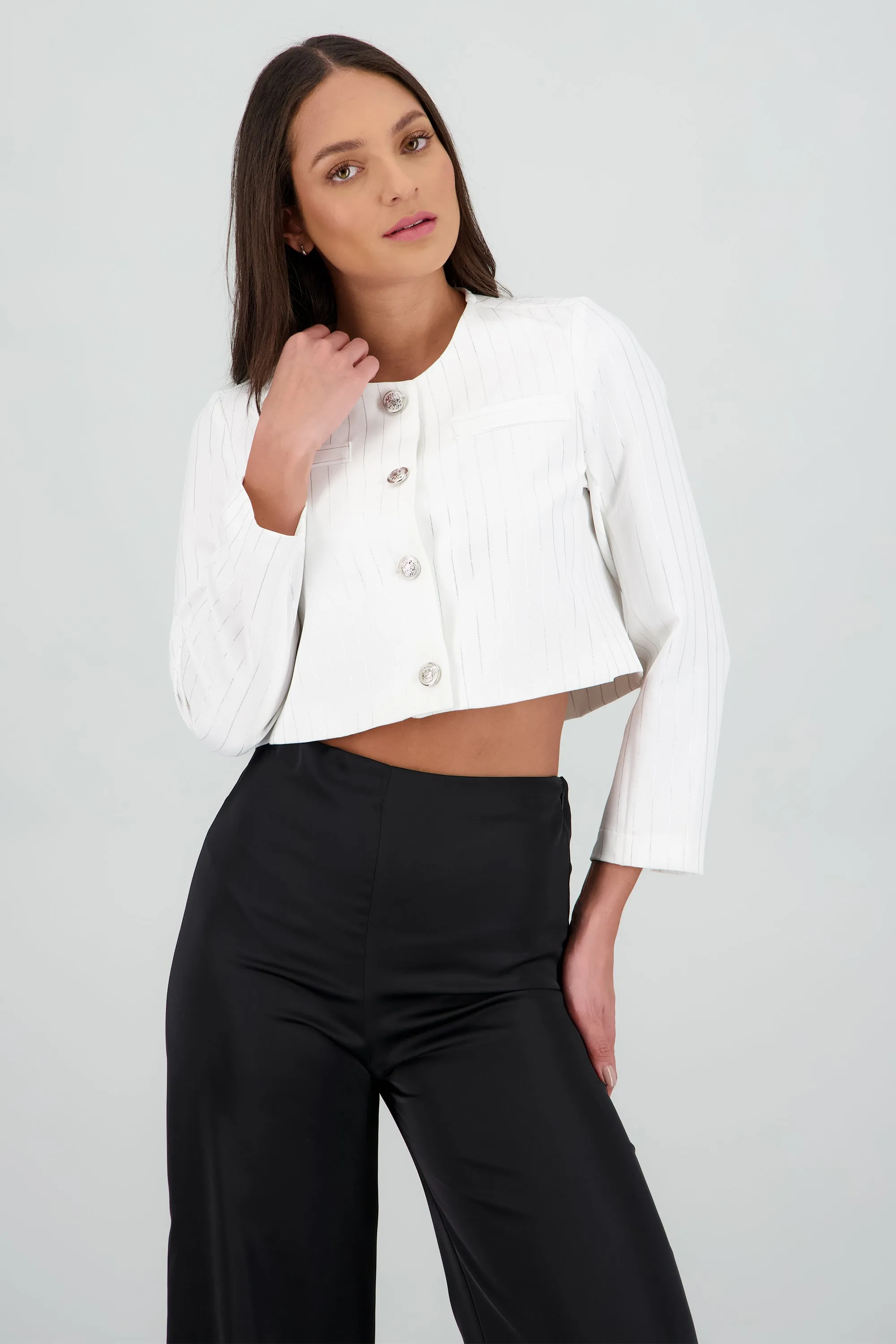 Saco cropped ligero rayas lurex sold by Shasa product image thumbnail 2