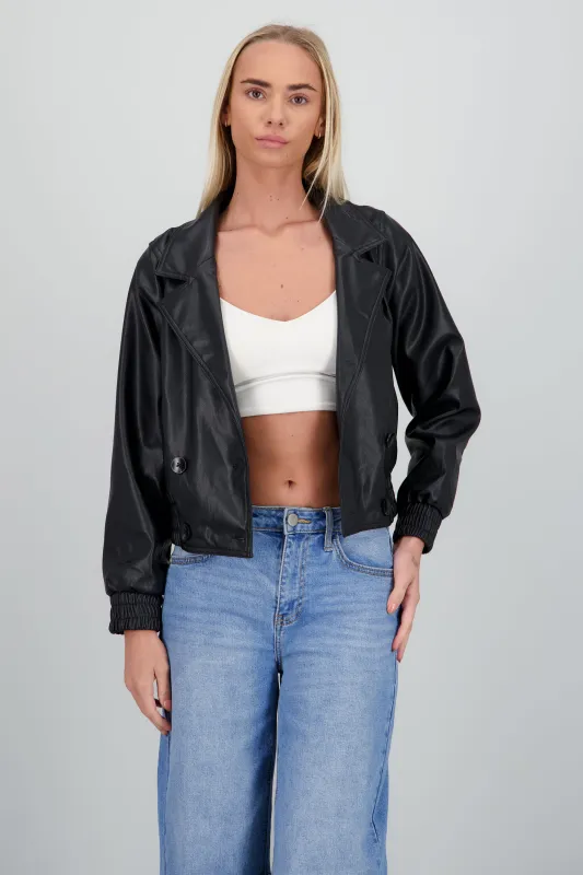 Chamarra efecto piel solapa sold by Shasa