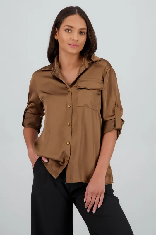 Camisa satin mangas elevador sold by Shasa