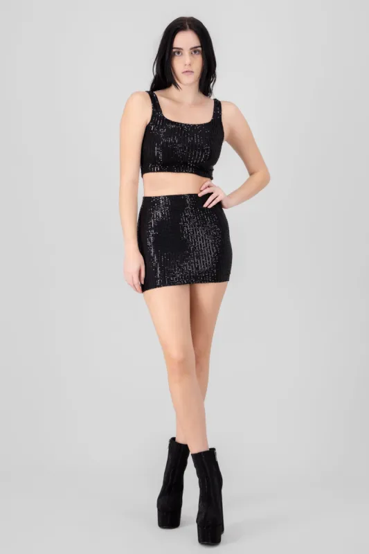 Falda lentejuela corta sold by Shasa