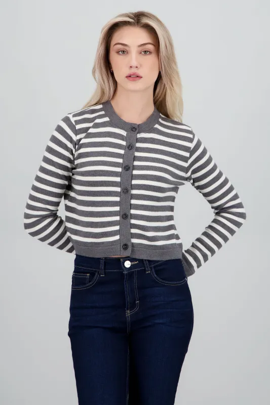 Cardigan cuello redondo rayas sold by Shasa