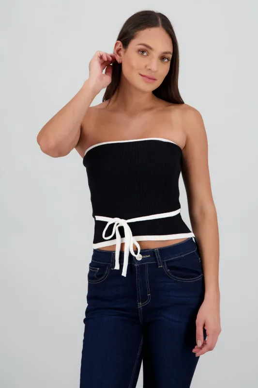 Top strapless detalle moño contraste sold by Shasa