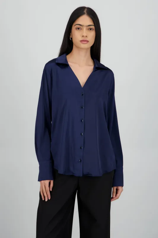 Camisa satin con escote v sold by Shasa