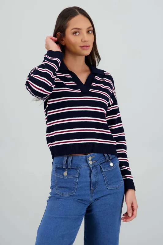 Sueter ligero cuello polo estampado rayas sold by Shasa