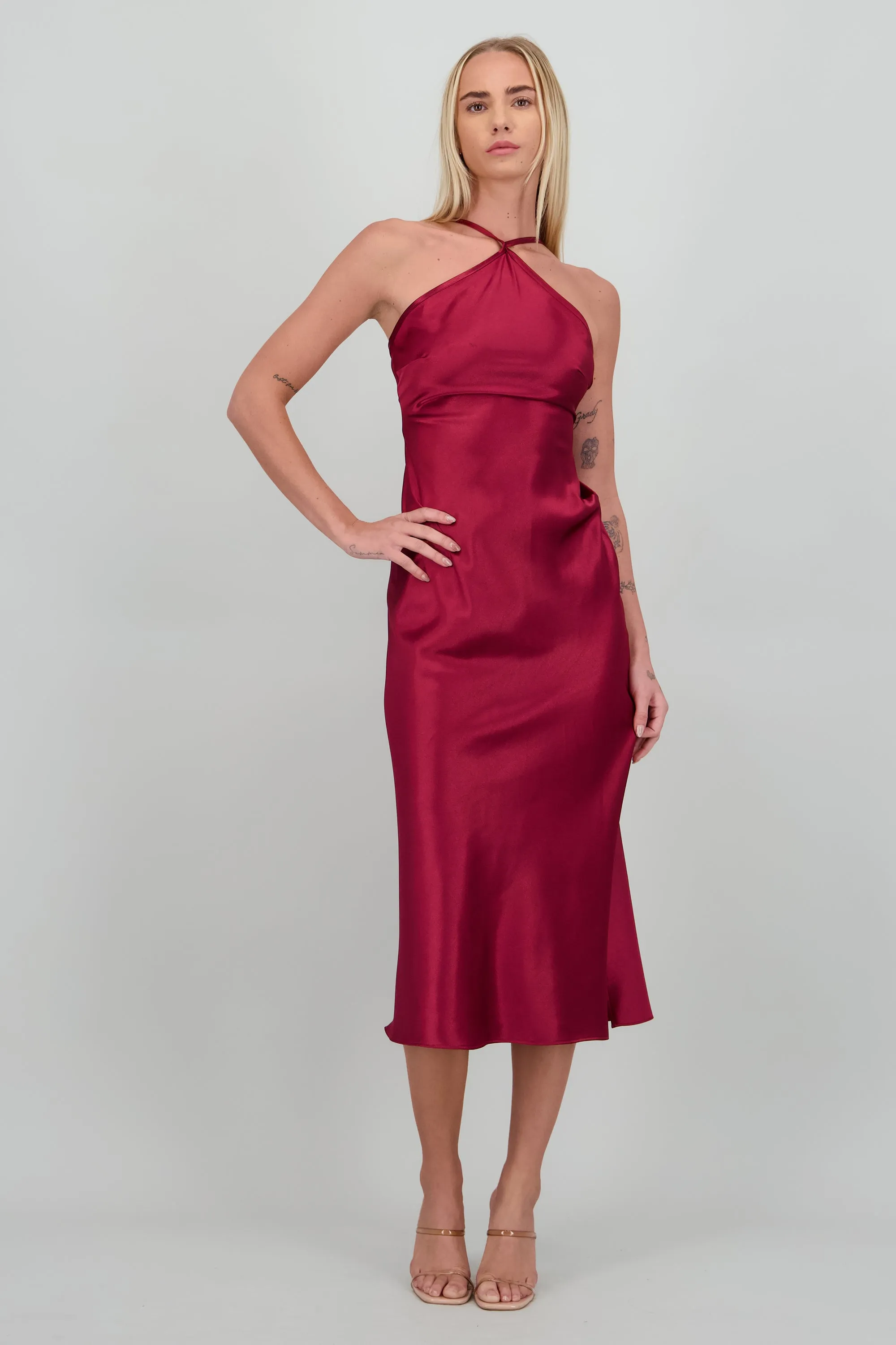 Vestido halter satin midi cruce espalda sold by Shasa