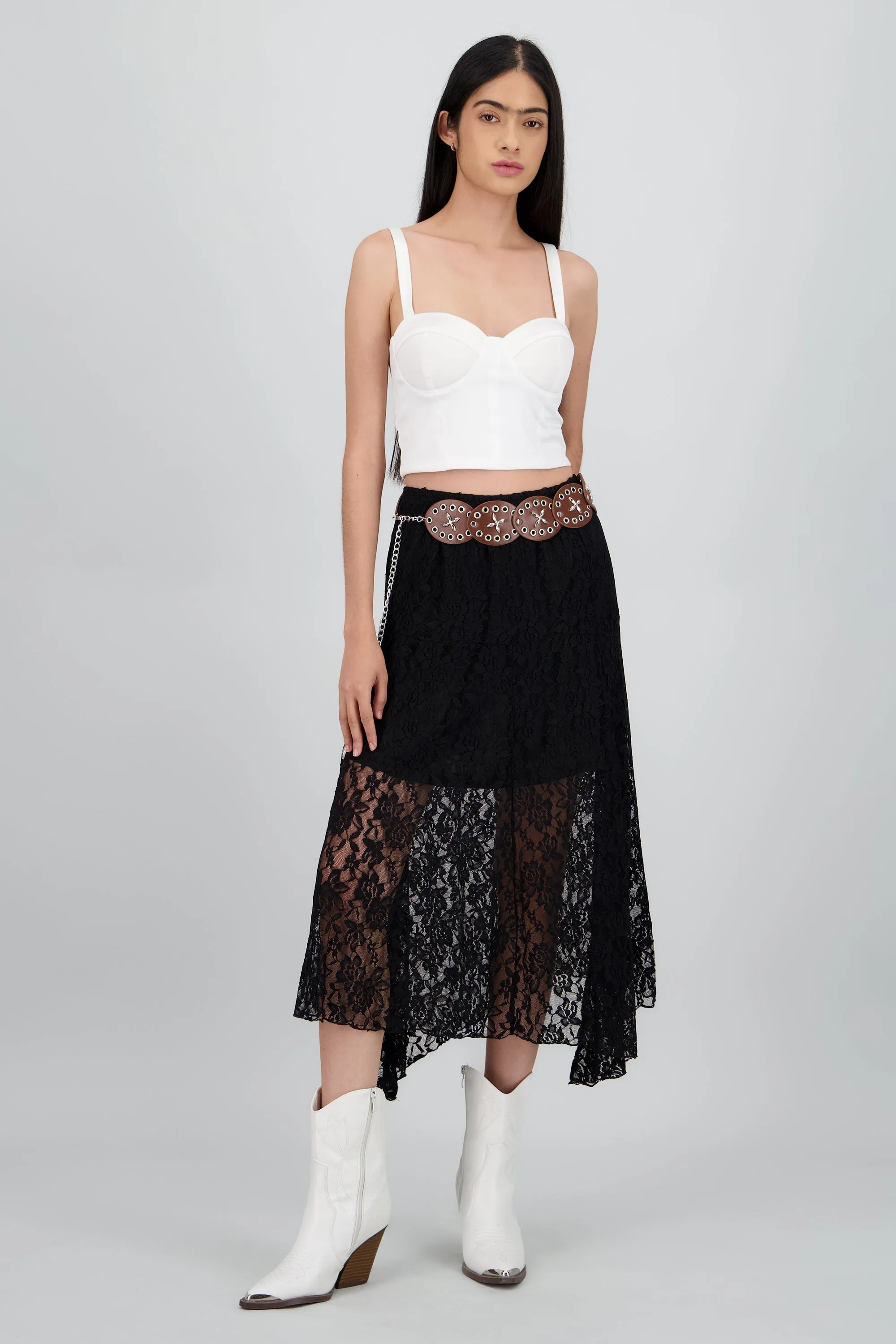 Falda encaje con cinturon boho sold by Shasa