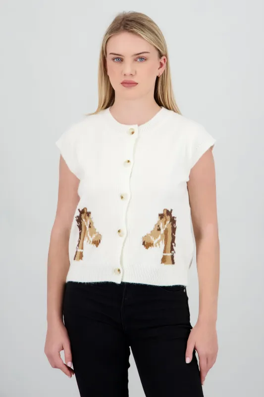 Chaleco tejido detalle caballo sold by Shasa