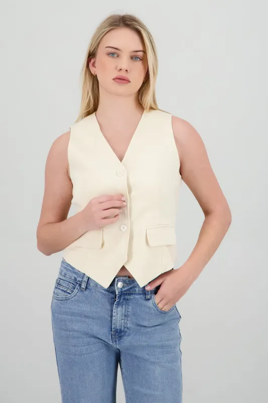 Chaleco crop liso detalle amarre espalda sold by Shasa