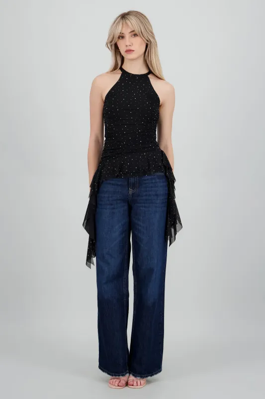 Top halter drapeado brillos sold by Shasa